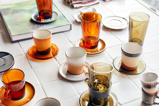 70s GLASSWARE: Tea Glasses AMBER (set of 4)