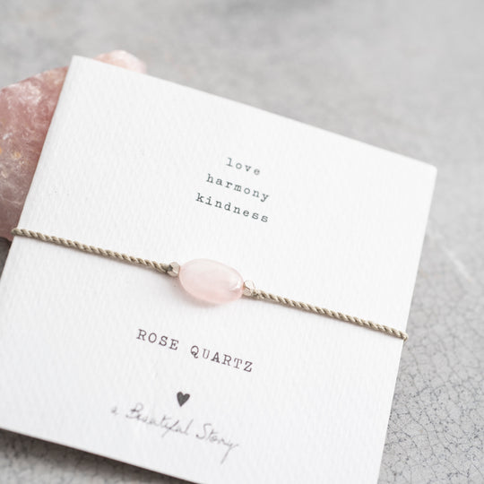 Gemstone Card Rose Quartz Silver Bracelet