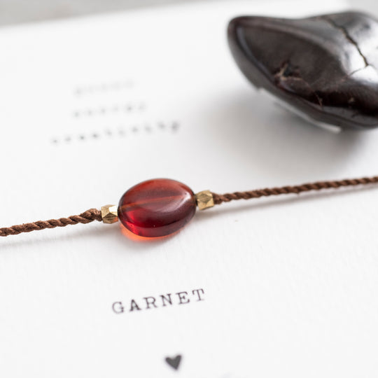 Gemstone Card Garnet Gold Bracelet