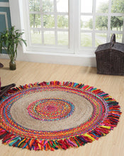 Load image into Gallery viewer, JHAALAR Round Jute Rug + Recycled Fabrics