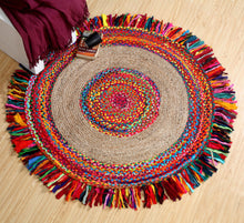 Load image into Gallery viewer, JHAALAR Round Jute Rug + Recycled Fabrics