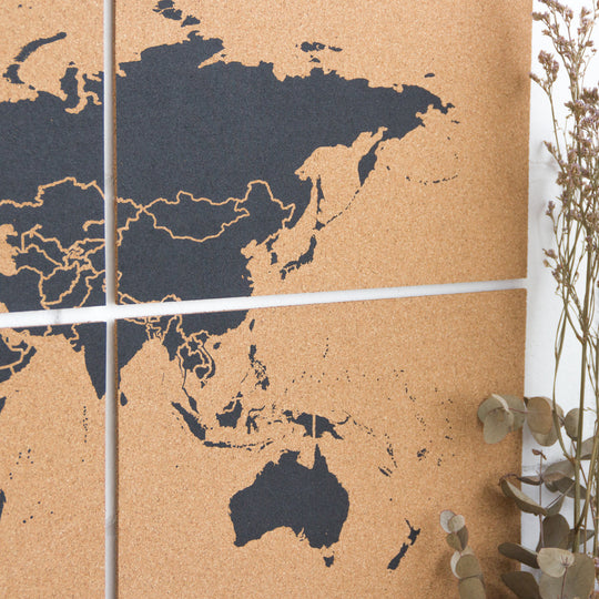 World map / cork puzzle - natural color, white printing