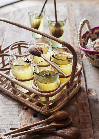 Bamboo Drinking Glass Holder + 6 Glasses